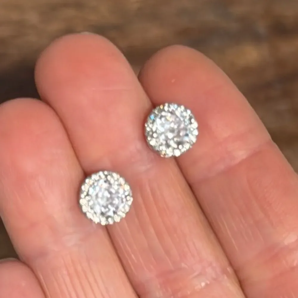 Men’s Firebright Iced Halo 4” Silver Plated Crystal Studs